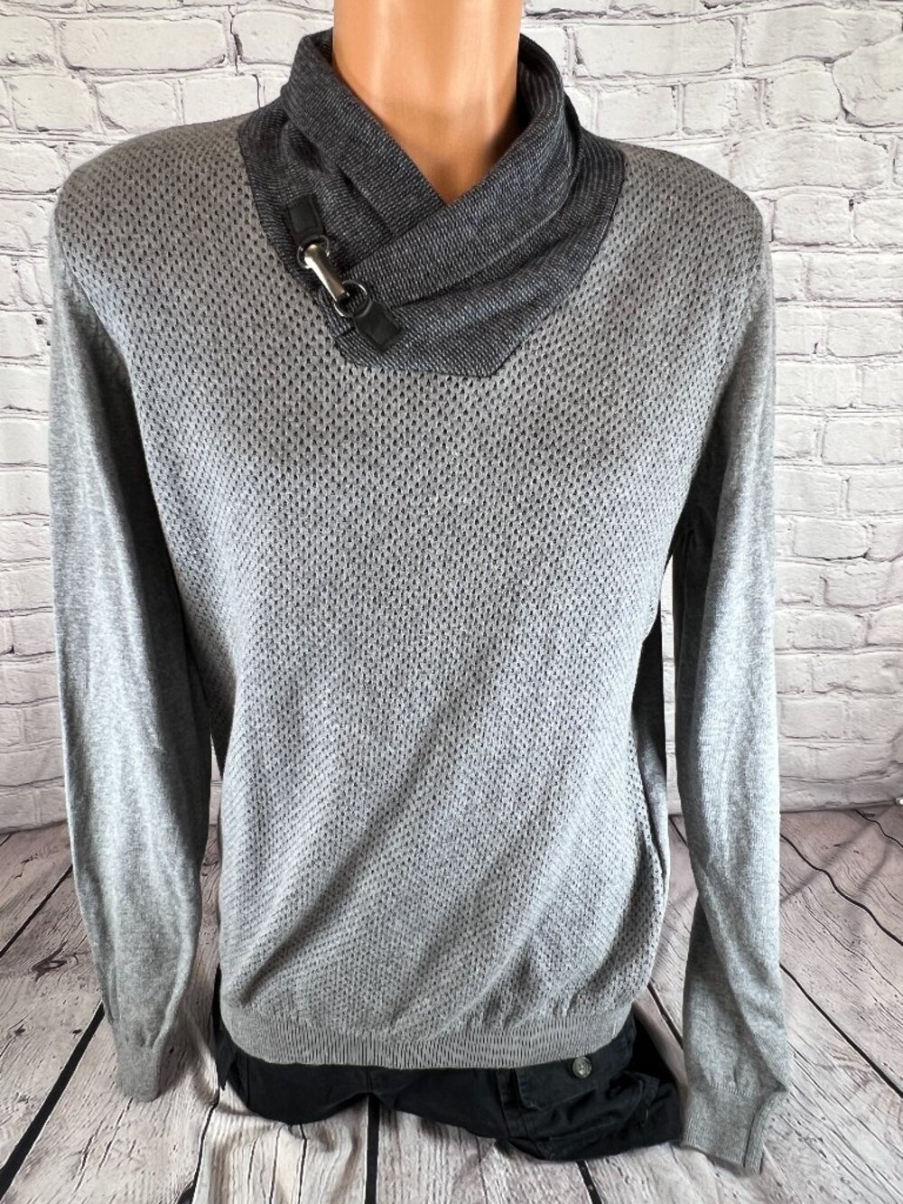 Devred Grey Shawl Collar Toggle Accent Cotton Cashmere Blend Pullover Sweater L
